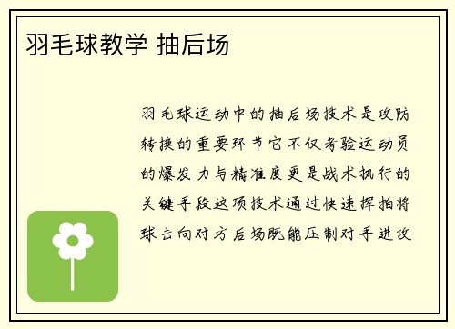 羽毛球教学 抽后场